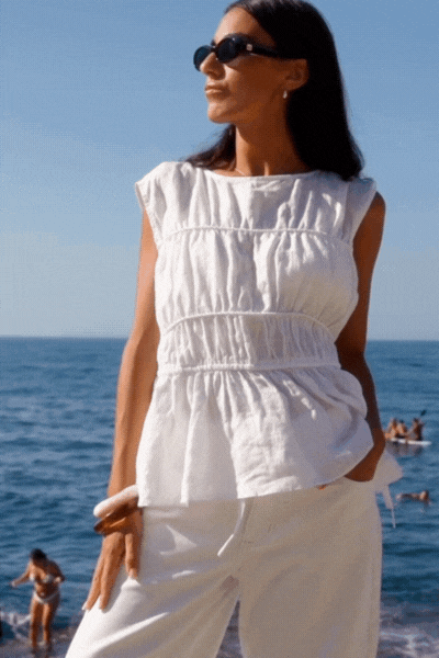 Context Ivory Linen Relaxed Sleeveless Top