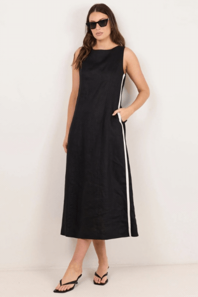 Future Black Linen Sleeveless Midi Dress