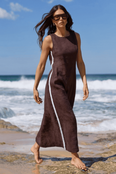 Future Dark Chocolate Linen Sleeveless Midi Dress
