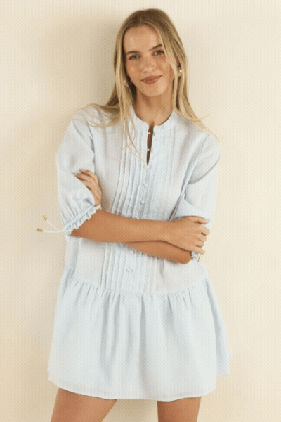 Hazel Smock Dress | Ice Blue
