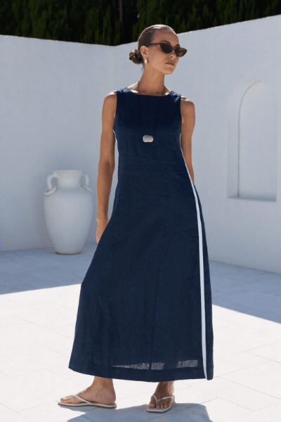 Future Ink Linen Sleeveless Midi Dress