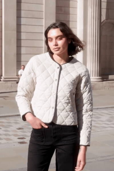 Apex Bone Collarless Quilted Contrast Piping Puffer Jacket