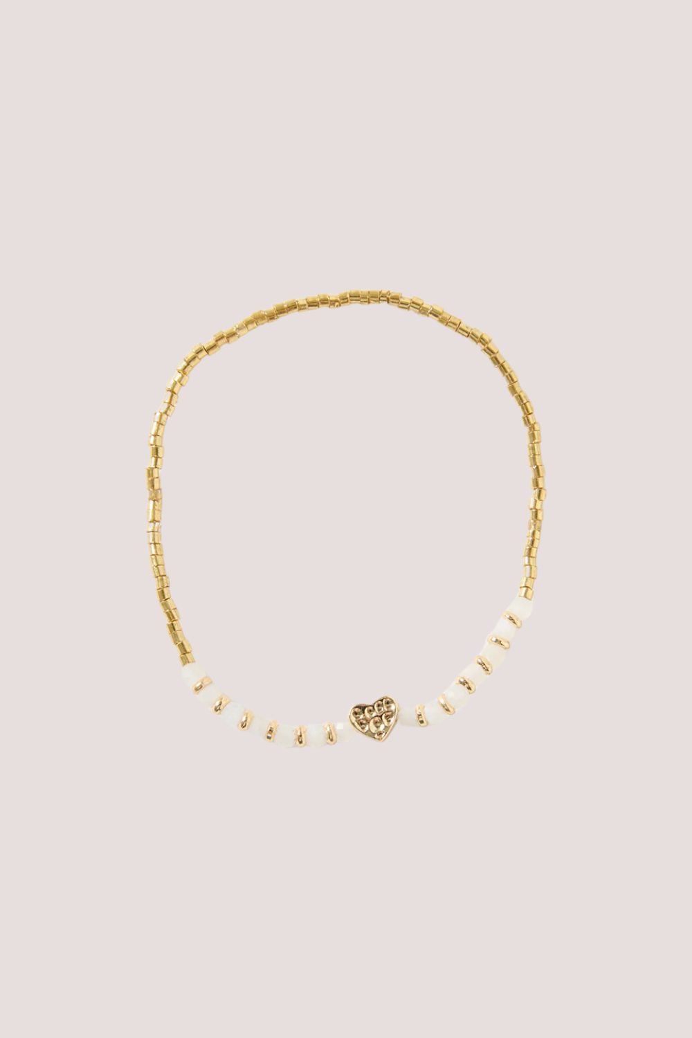 Ivory Gold Beaded Heart Charm Bracelet