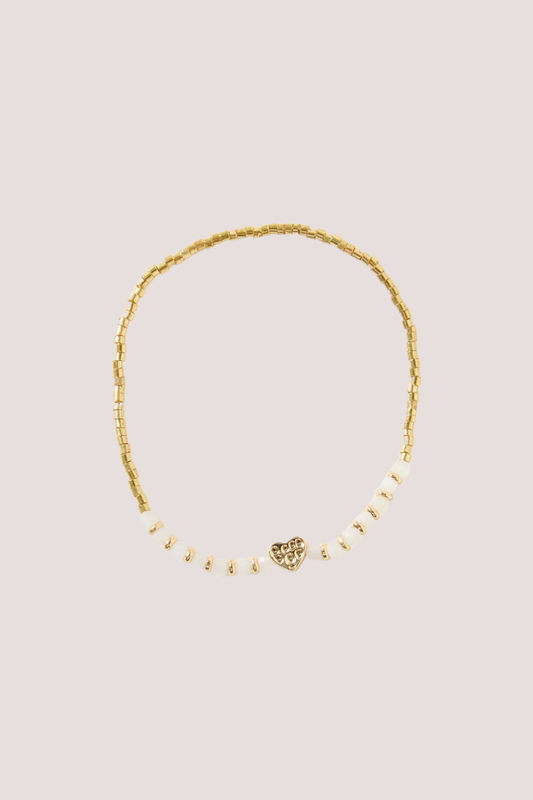 Ivory Gold Beaded Heart Charm Bracelet