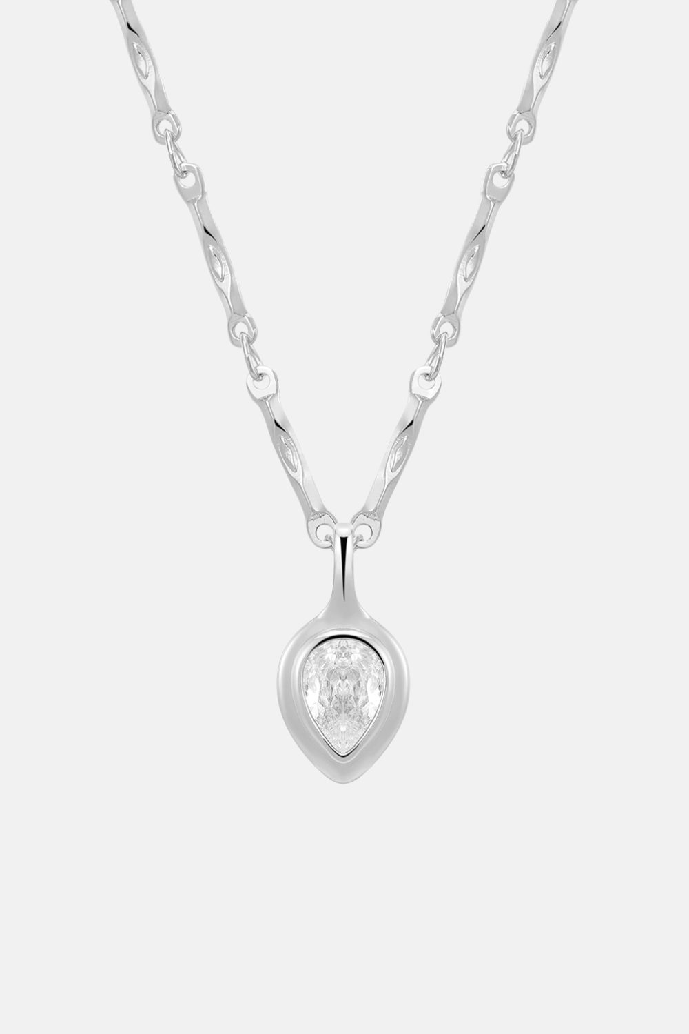 Pear Double Bezel Charm Necklace | Silver
