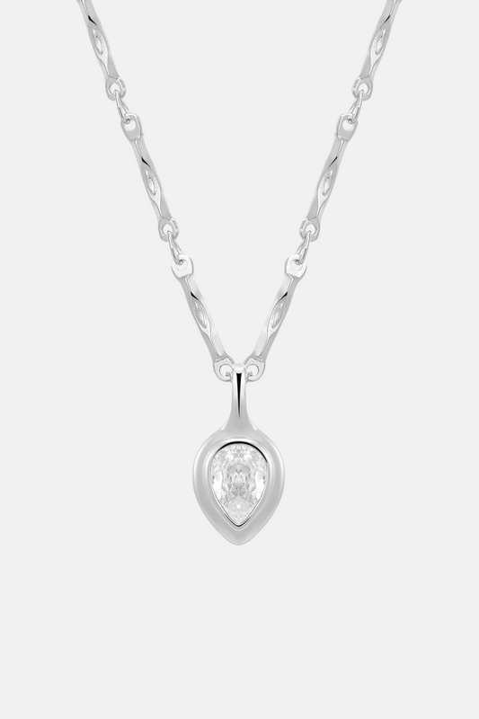 Pear Double Bezel Charm Necklace | Silver