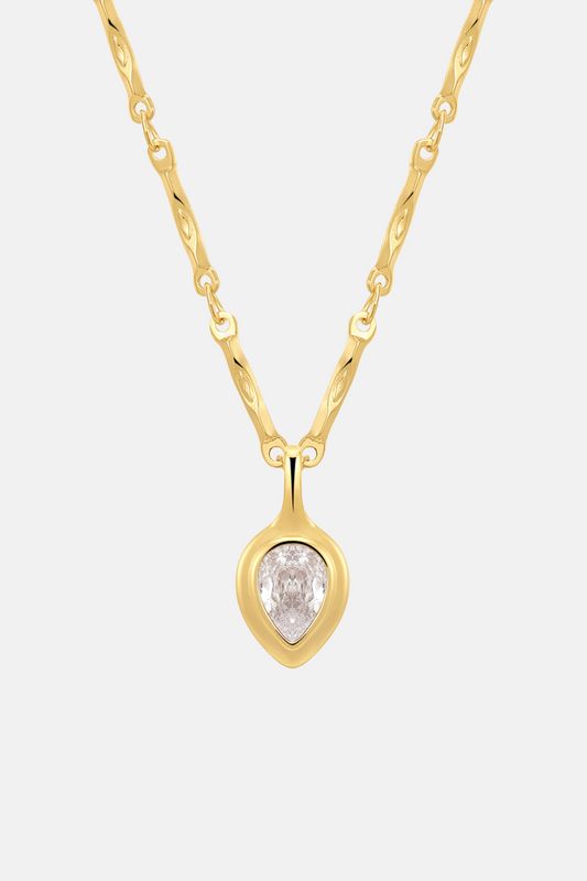 Pear Double Bezel Charm Necklace | Gold