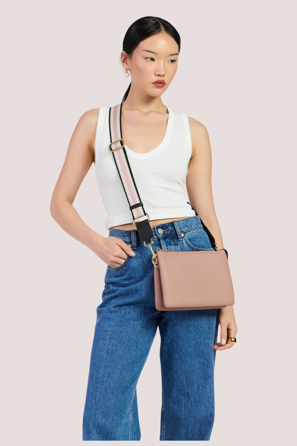 Feature Strap Webbing Black + Rosewater + White