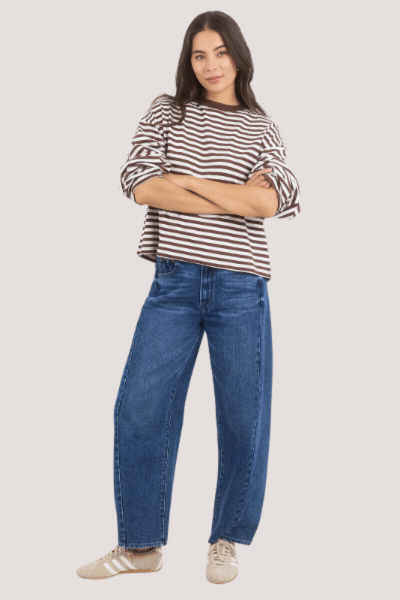 Unite Chocolate White Stripe Long Sleeve Contrast Binding Tee