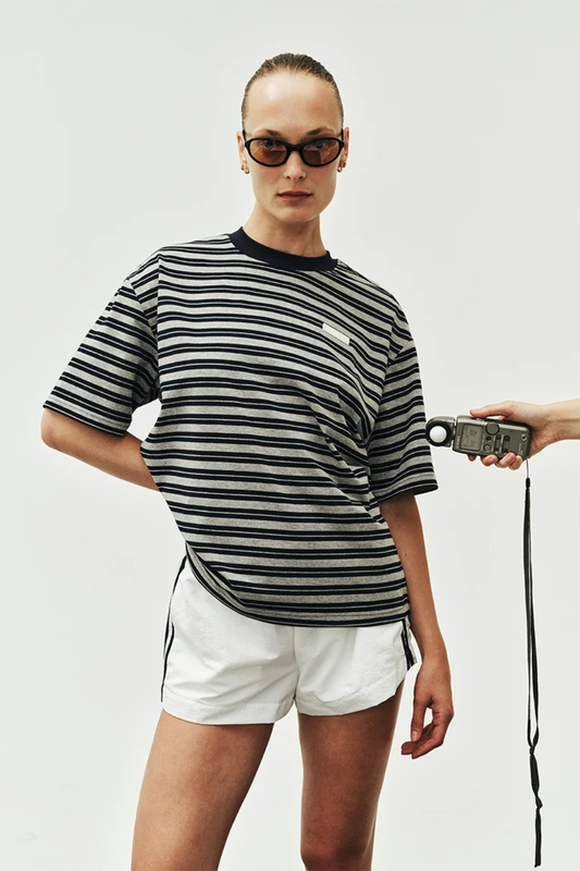 Oversized Spark Tee | Dark Navy Stripe