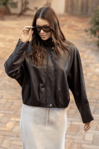 Ensemble Chocolate Faux Leather Funner Neck Zip Through Jacket