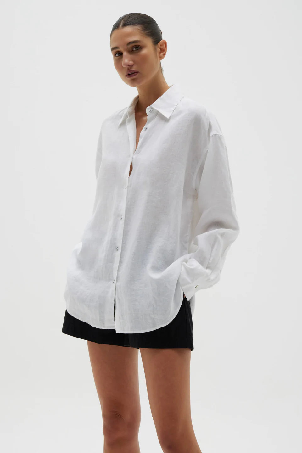 Oversized white linen shirt sales